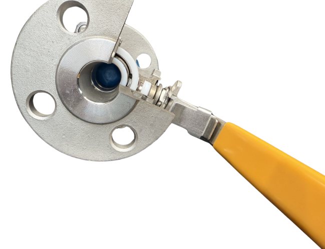 Cut out of a flanged end ball valve 